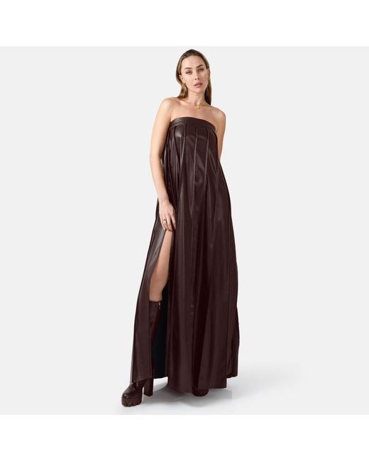 Kargede Purple Pleated Leather Maxi Dress – Strapless Designer Evening Gown