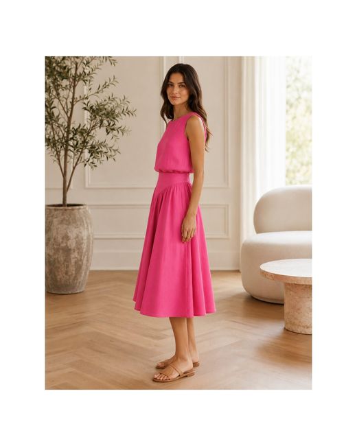 Oh!Zuza Pink Matte Viscose Top & Midi Skirt Set