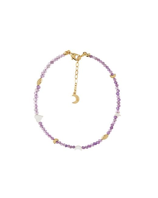 Aurozia Metallic Evil Eye Moon & Heart Amethyst Vermeil Choker Necklace& Bracelet, Crystal Protection Jewelry