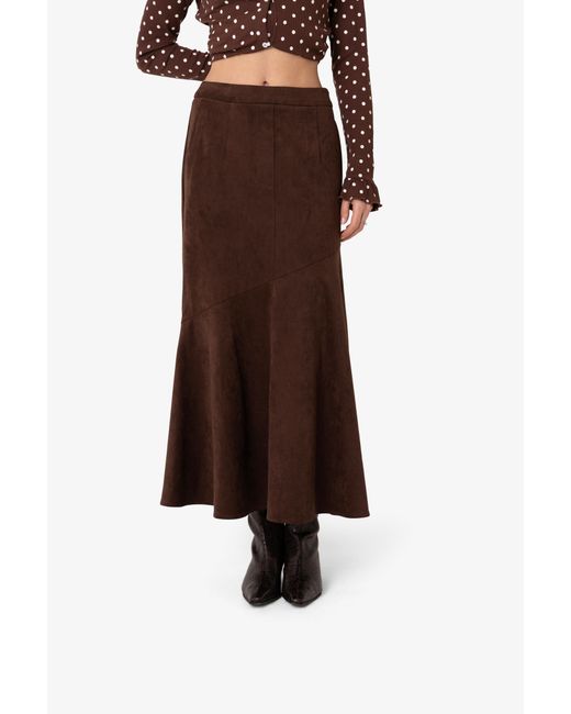 Amy Lynn Brown Suki Faux Suede Chiffon Asymmetric Maxi Skirt