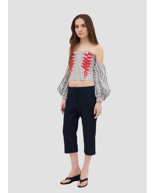Manuela Cabrales White Heliconia Block Print Top