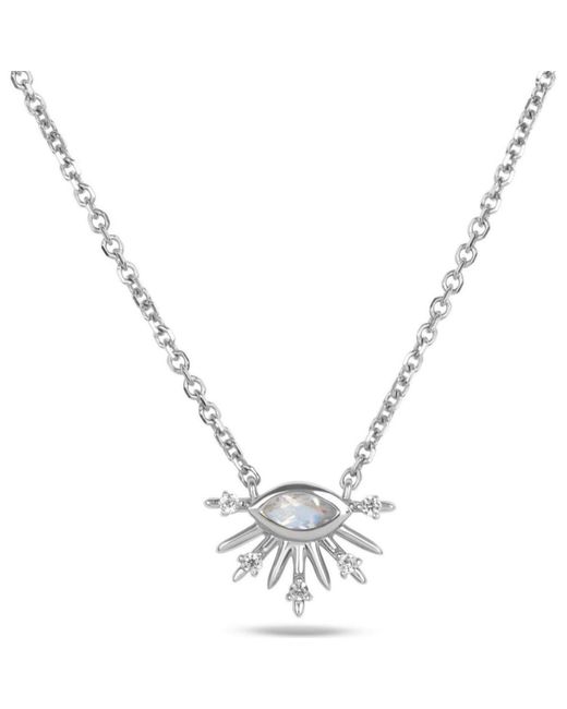 Zohreh Metallic Neutrals Moonstone & Sapphire Sunburst Necklace Sterling