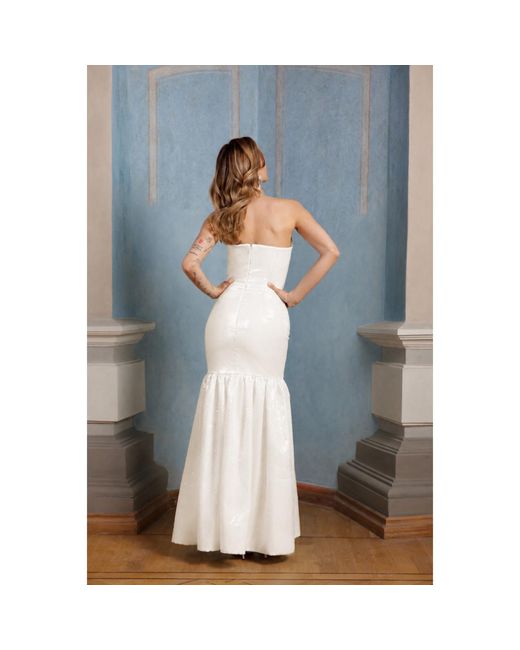 Nomi Fame White Siren Sequins Creamy Strapless Corset Mermaid Gown