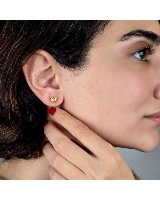 Harfi Metallic Citrine Heart November Birthstone Stud Earrings
