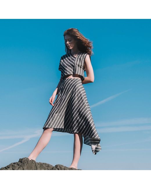 Mirimalist Gray Balance Midi Dress Striped