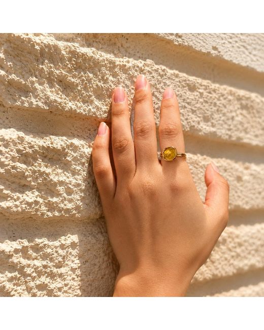 By Ozge Metallic Natural Golden Citrine Plated Adjustable Statement Ring