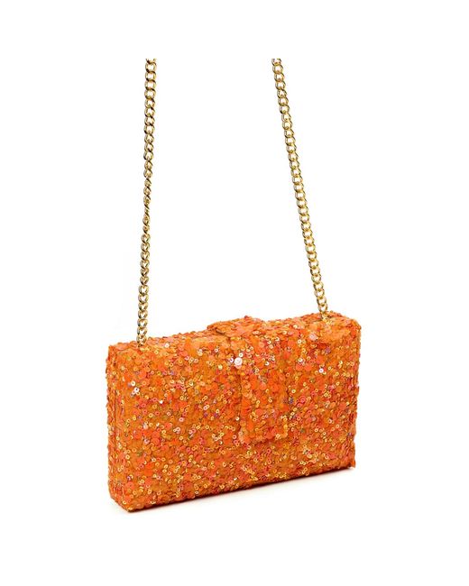 Simitri Orange Sequined Laddoo Velvet Clutch Bag