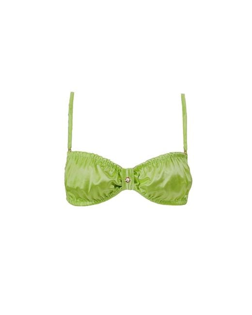 Decolet the label Green Luna Ruched Satin Bikini Top