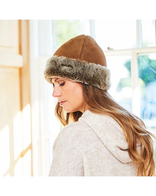 Owen Barry Brown Sheepskin Beanie Hat Ottoman Tan Deane By