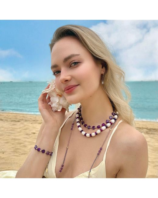 Farra Blue Heart Shaped Amethyst With Magnetic Clasp Choker Or Necklace