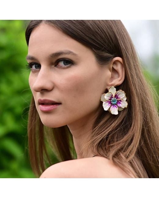The Pink Reef Purple Large Jewel Box Floral Earrings