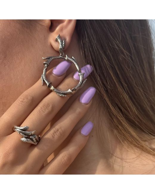 Unaloe Metallic Sterling Thorn Hoop Drop Earrings – Contemporary Statement Designer Jewelry