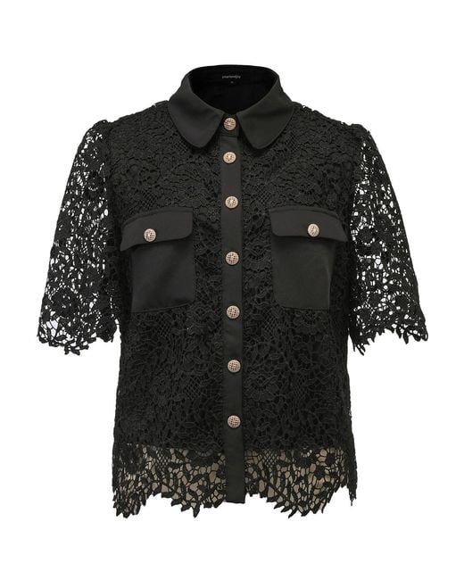 Smart and Joy Black Lace And Center Buttons Shirt