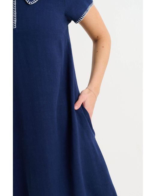 Louche Blue Dot Blanket Stitch A-Line Mini Dress