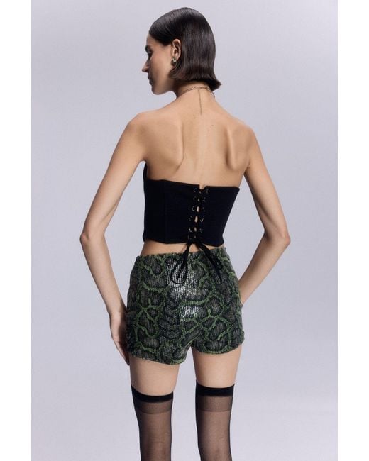 No'design Blue Elizabeth Button-Detail Back-Tie Corset