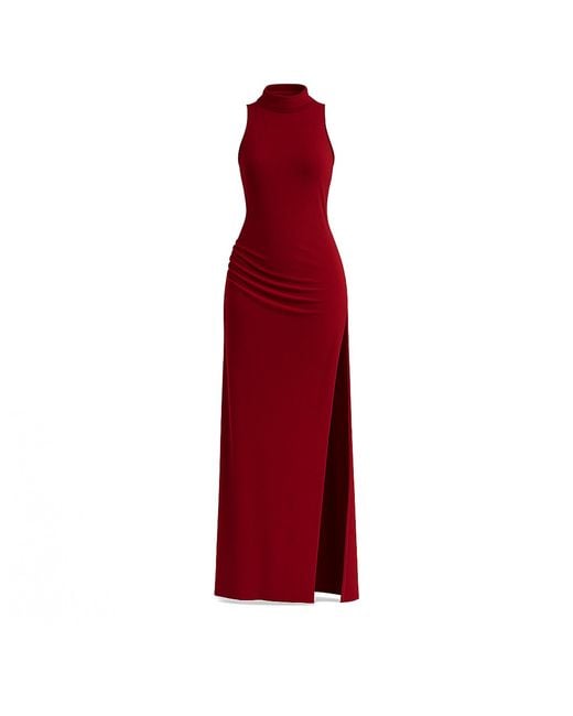 Maison De Gala Red Sophia Burgundy High-Neck Maxi Dress