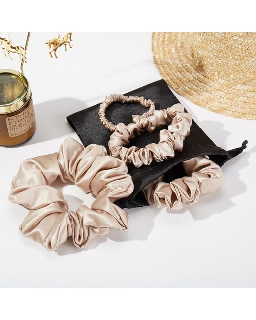 Soft Strokes Silk Multicolor Neutrals Set Of Four Pure Mulberry Silk Scrunchies
