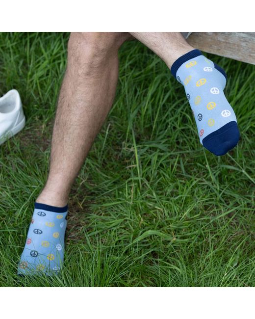 Peper Harow - Made in England Blue Peace Light & Retro Trainer Socks Bundle for men