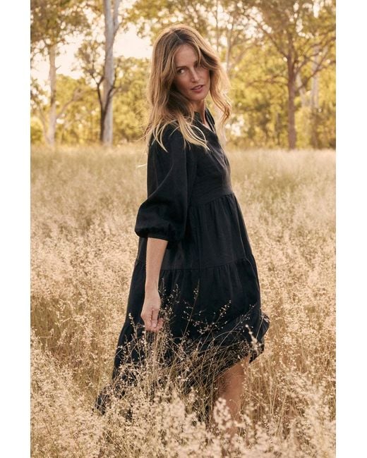 Adrift Clothing Black Sabre Linen V-Neck Dress