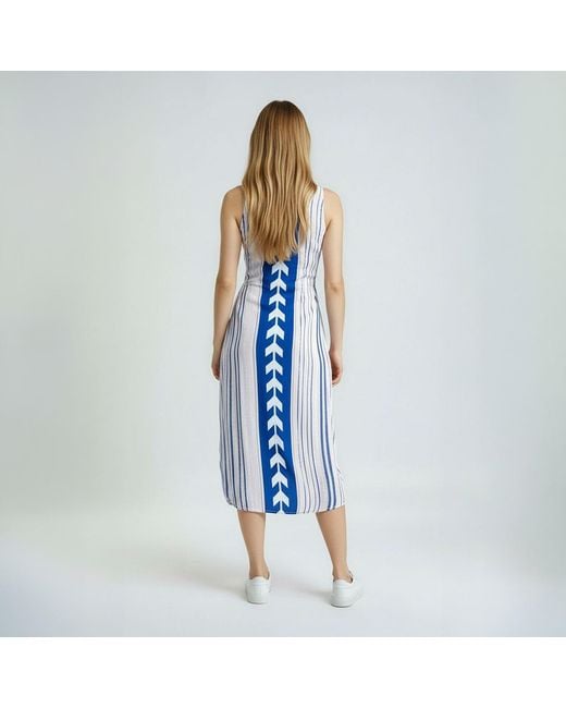 Haris Cotton Blue Tank Balloon Cotton Embroidered Dress With Rib Details