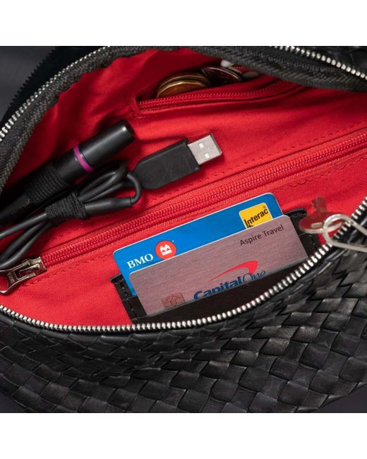 Hides Leather Co. Red Nexus Woven Leather Belt Bag, Minimal Waist Purse With Lining