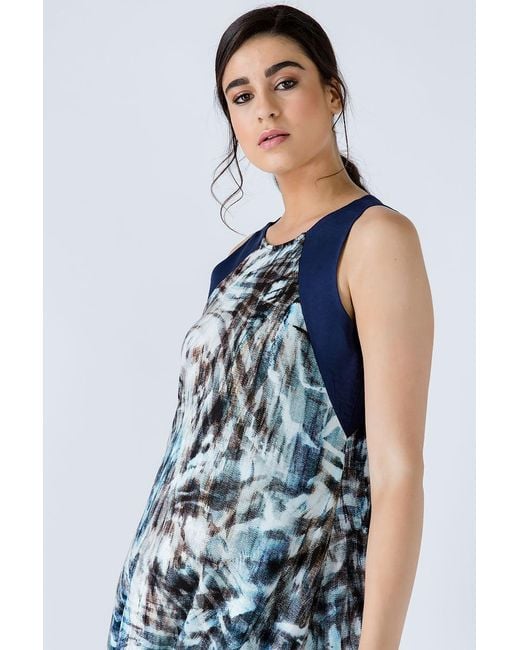 Conquista Blue Sleeveless Print Dress
