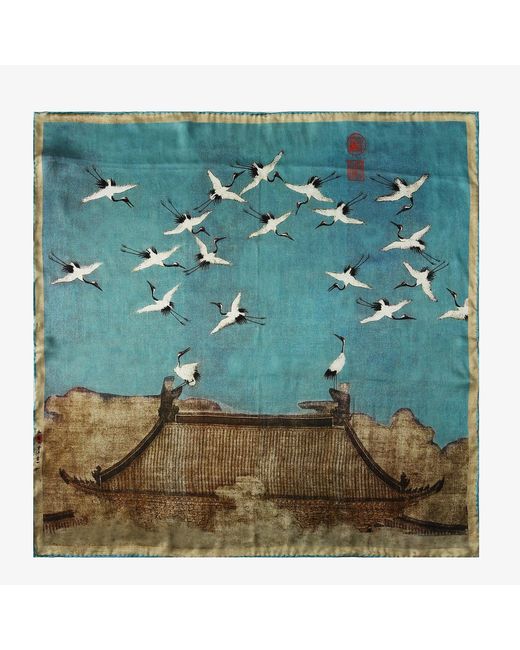 Soft Strokes Silk Green Pure Silk Scarf Ink & Colour By Zhao Ji Auspicious Crane Long