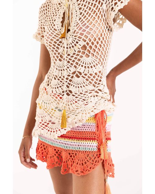 Andreeva Red Coral Reef Handmade Crochet Mini Skirt