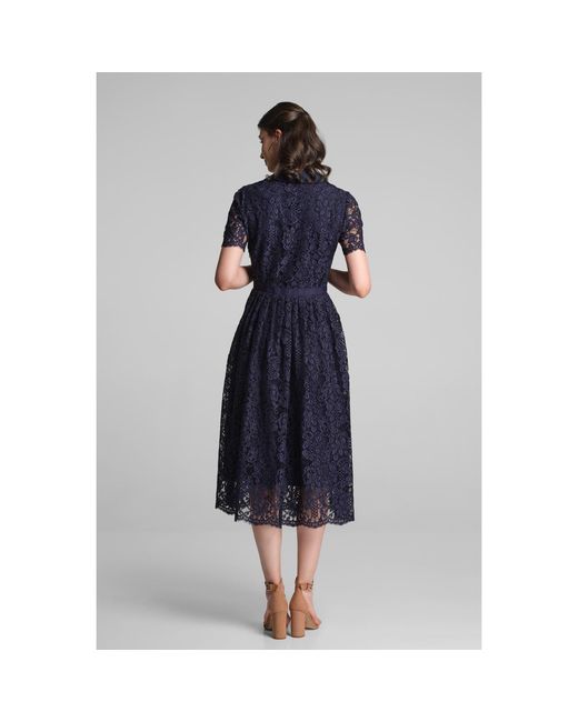 Rumour London Blue Bella Double-Breasted Lace Midi Dress