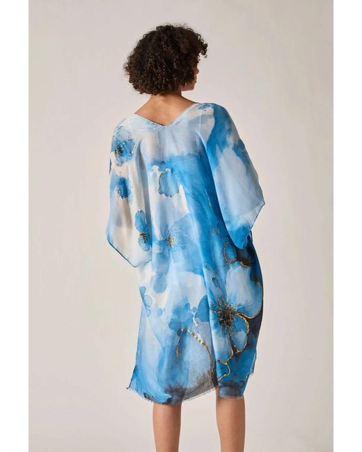 James Lakeland Blue Watercolour Floral Kaftan