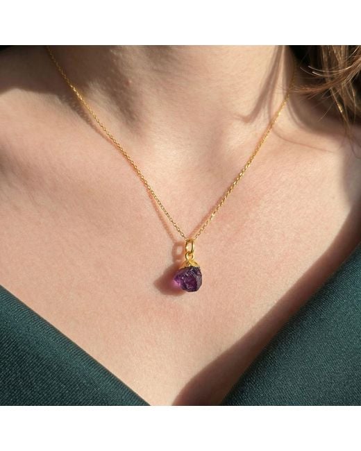 Harfi Metallic Raw Amethyst Plated February Birthstone Crystal Necklace