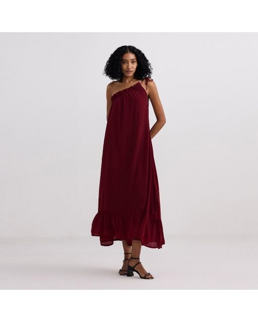 REISTOR Red One-Shoulder Midi Crepe Dress