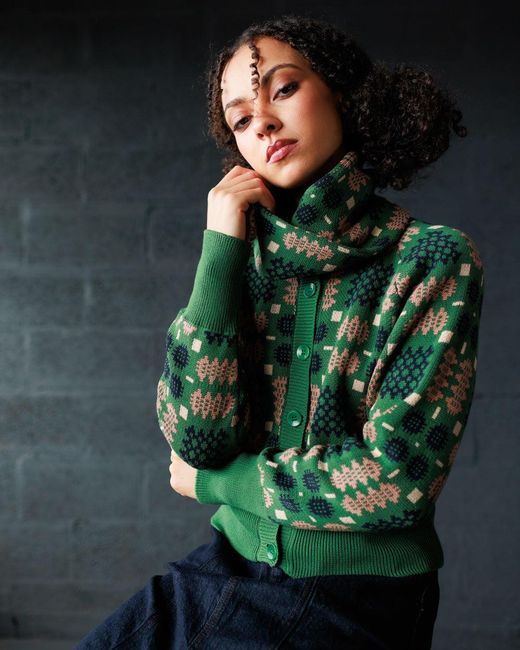 Mabli Green Carthen Neat Cotton Cardigan