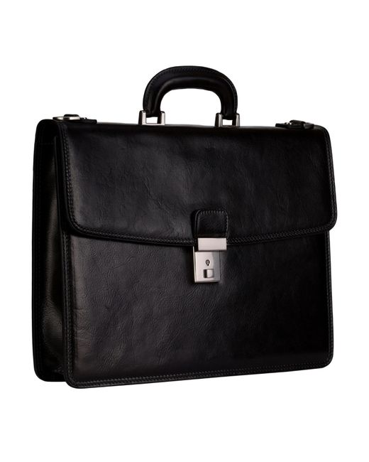 Time Resistance Black Leather Briefcase for men