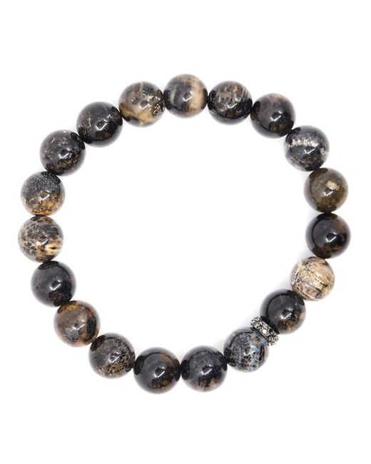 Shar Oke Metallic / Neutrals Fossil Coral & Diamonds Sterling Silver Beaded Bracelet for men