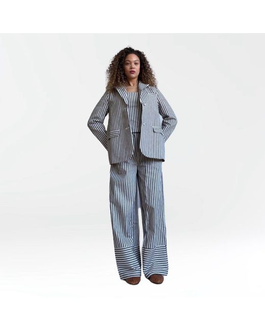 London Atelier Byproduct Gray Striped Blazer Trousers Corset And Tote Bag Four Piece Set