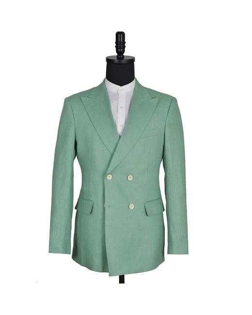 DAVID WEJ Green Hugo Linen Double Breasted Blazer for men