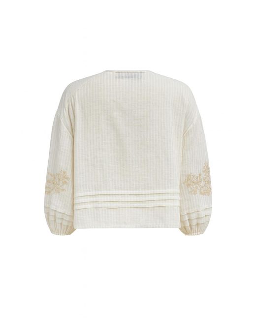 Exquise White Neutrals Berthe V Neck Shirt With Long Sleeves