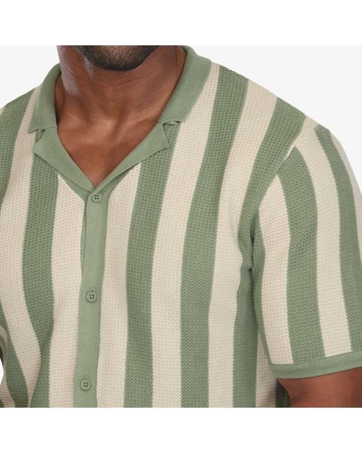 Vustra Multicolor Retro Striped Knit Camp Shirt for men
