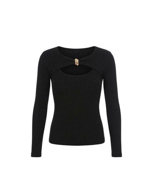 Monlicia Black Detail Cutout Long Sleeve Mila Top