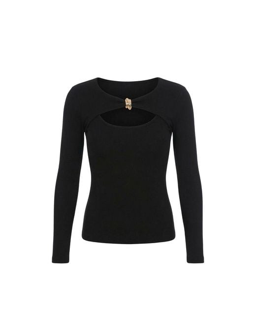 Monlicia Black Detail Cutout Long Sleeve Stretch Mila Top