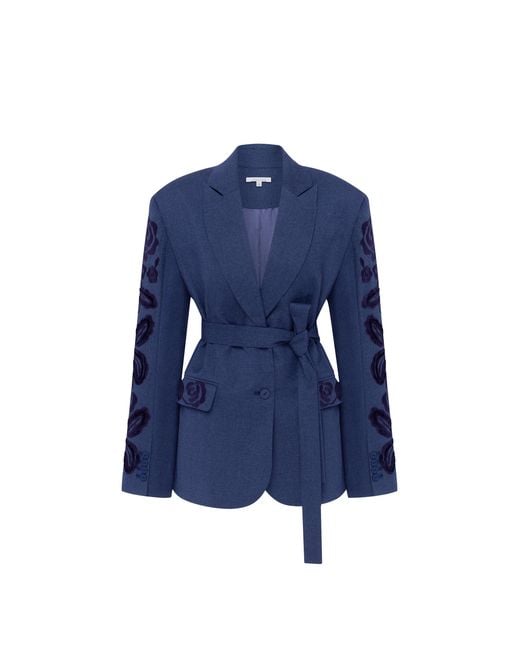 Annabo Blue Velvet Rose Embroidered Wool Blazer – Steel