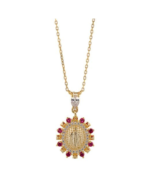 Ebru Jewelry Metallic Pink & Gold Virgin Marry Diamond Pendant Necklace
