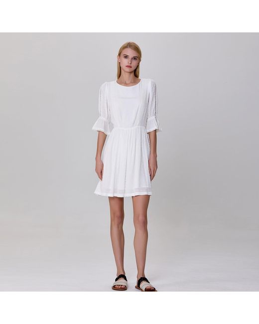 Smart and Joy White Plumeti Chiffon Babydoll Low-Cut Back Short Dress