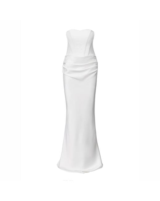 Lita Couture White Strapless Draped Gown