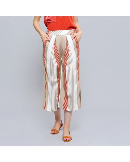 Smart and Joy Pink Stripe Print Fold Capri Pants