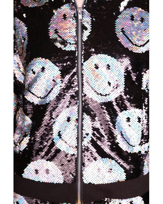 Any Old Iron Black Iridescent Smiley Reversible Sequin Bomber Jacket