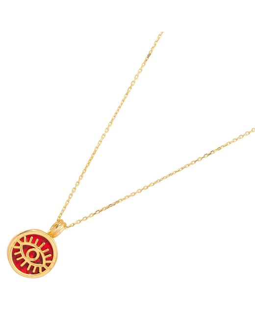 Ebru Jewelry Pink Coral & Round Evil Eye Pendant Talisman Necklace