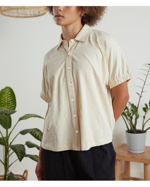 Known Supply Natural Neutrals Short Sleeve Button Up Tee