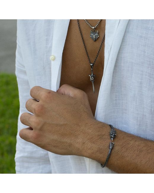 Ebru Jewelry Metallic Wolf Fang Sterling Diamond Bracelet for men